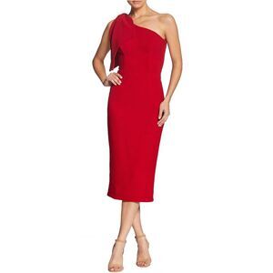 Dress The Population Womens Tiffany One-Shoulder Midi Dress X-Small Garnet - NWT